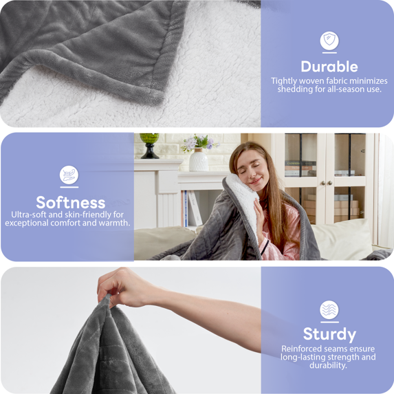 UrbanSync Electric Blanket Flannel and Soft Sherpa Fleece Heated Blanket, 50" x 60" with 12 Hours Auto Shut Off, Machine Washable, Dark Grey