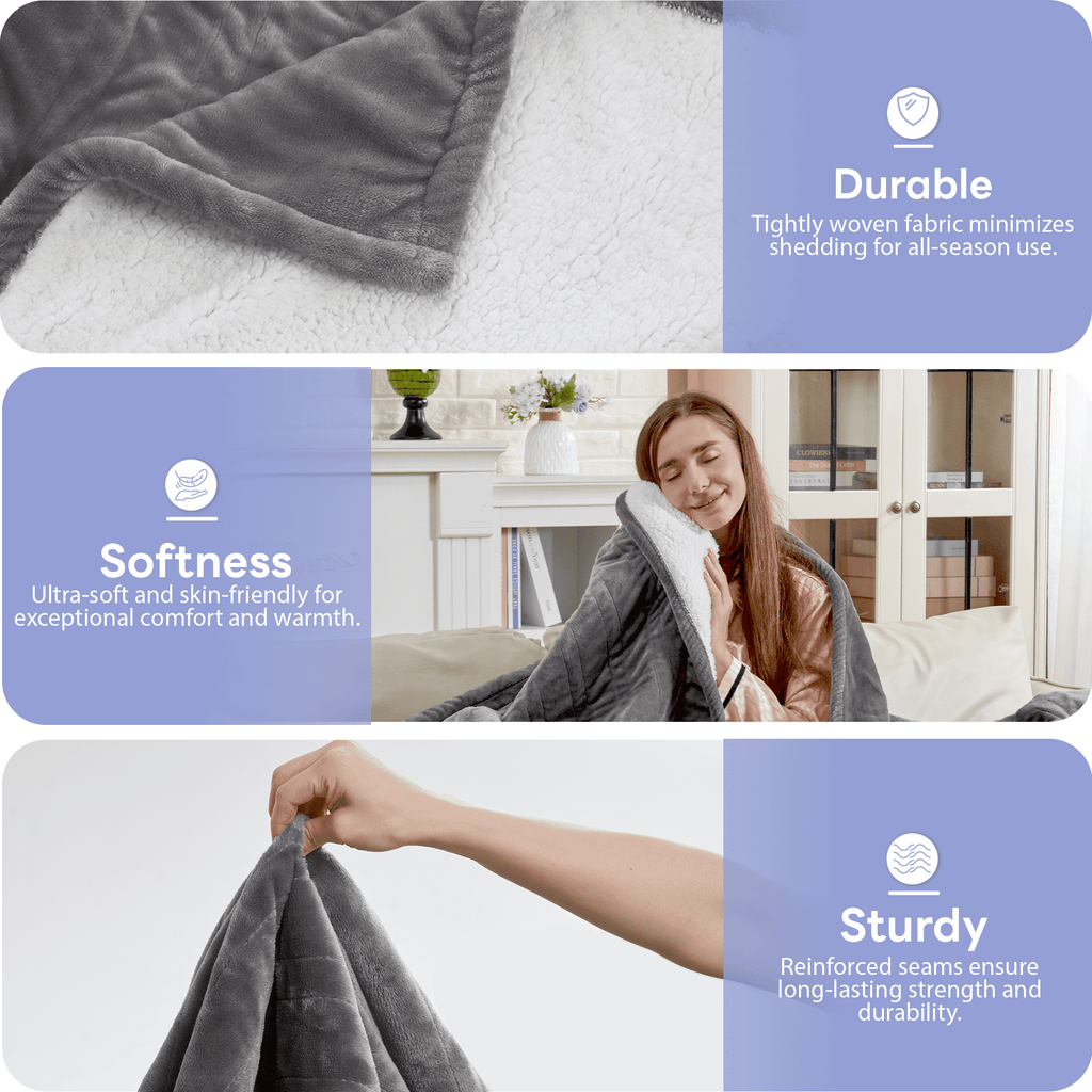 UrbanSync Electric Blanket Flannel and Soft Sherpa Fleece Heated Blanket, 62" x 84" with 12 Hours Auto Shut Off, Machine Washable, Dark Grey