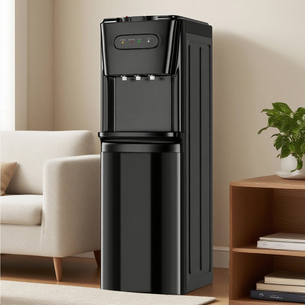 UrbanSync Bottom-Loading Water Dispenser w/ Hot, Room & Cold Water | Child Safety Lock, LED Display, Black