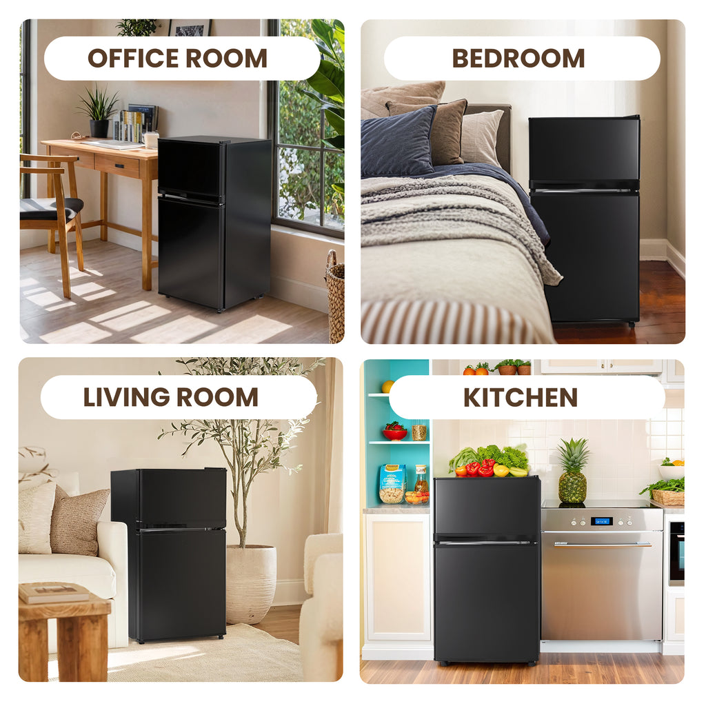 UrbanSync 3.6 Cu.Ft Mini Fridge with Freezer, 2 Doors, Small Refrigerator with Adjustable Shelves for Kitchen, Dorm, Office and Bedroom(Black)