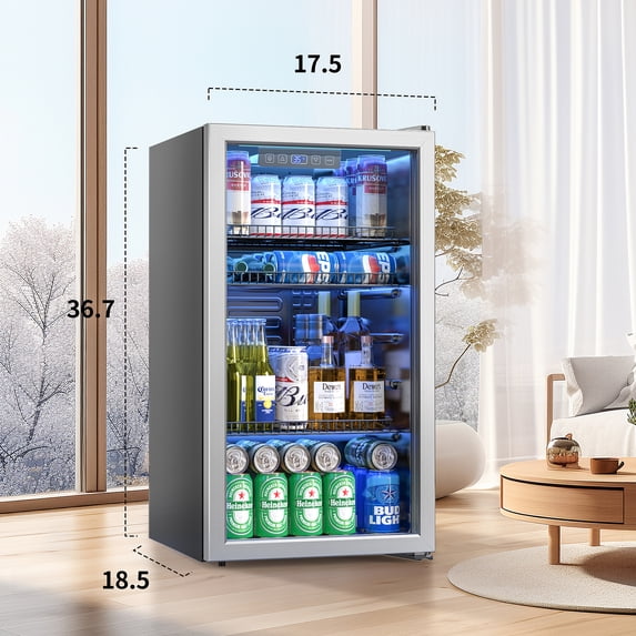 UrbanSync Beverage Refrigerator with Glass Door, 3.2 Cu.ft Mini Fridge with Adjustable Shelves for Soda, Beer, Home/Office/Bar