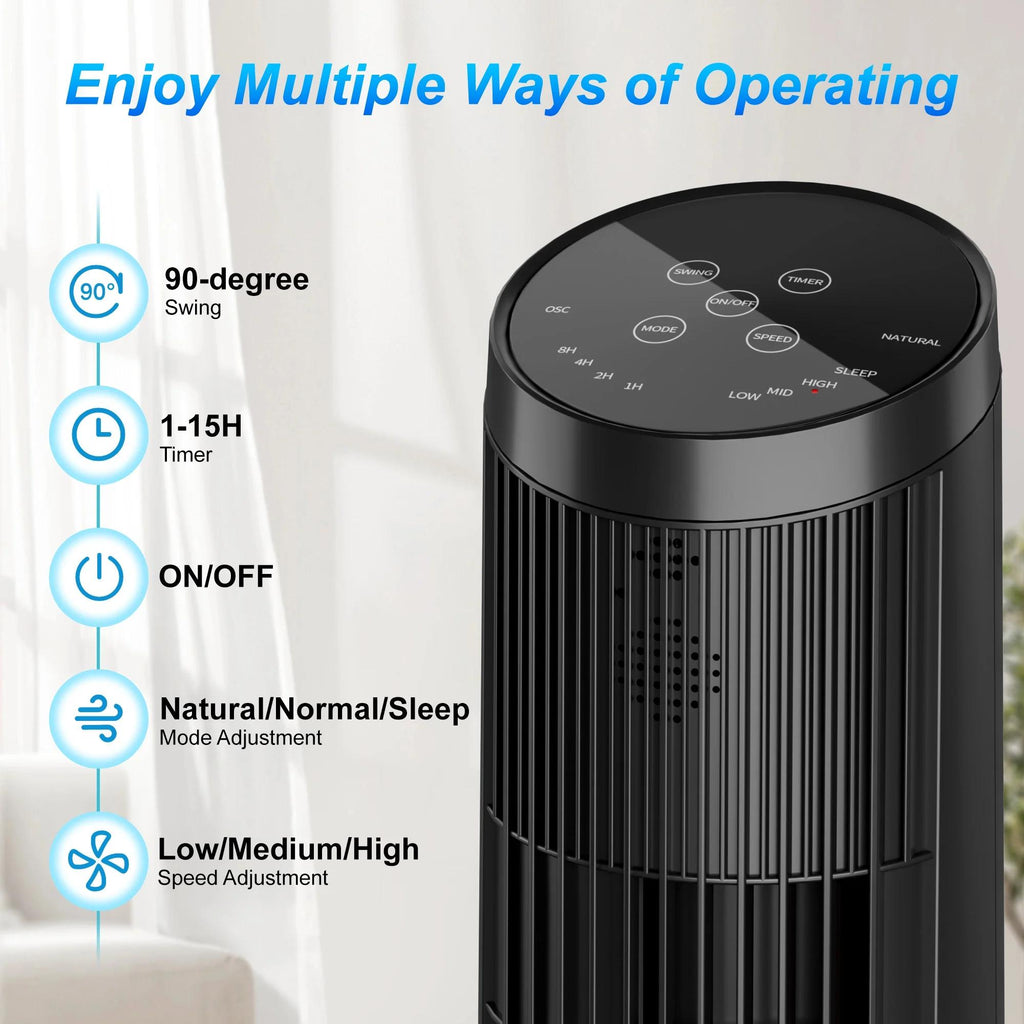 UrbanSync 33" Tower Fan – 3 Speeds, Remote Control, 15-Hour Timer, Rotating, 90° Oscillation – Ideal for Office, Bedroom, Gym