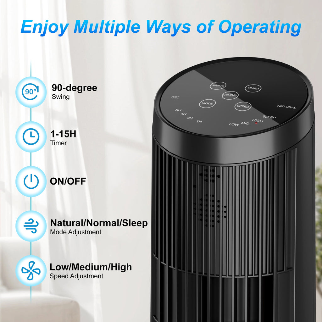 UrbanSync 33" Tower Fan – 3 Speeds, Remote Control, 15-Hour Timer, Rotating, 90° Oscillation – Ideal for Office, Bedroom, Gym