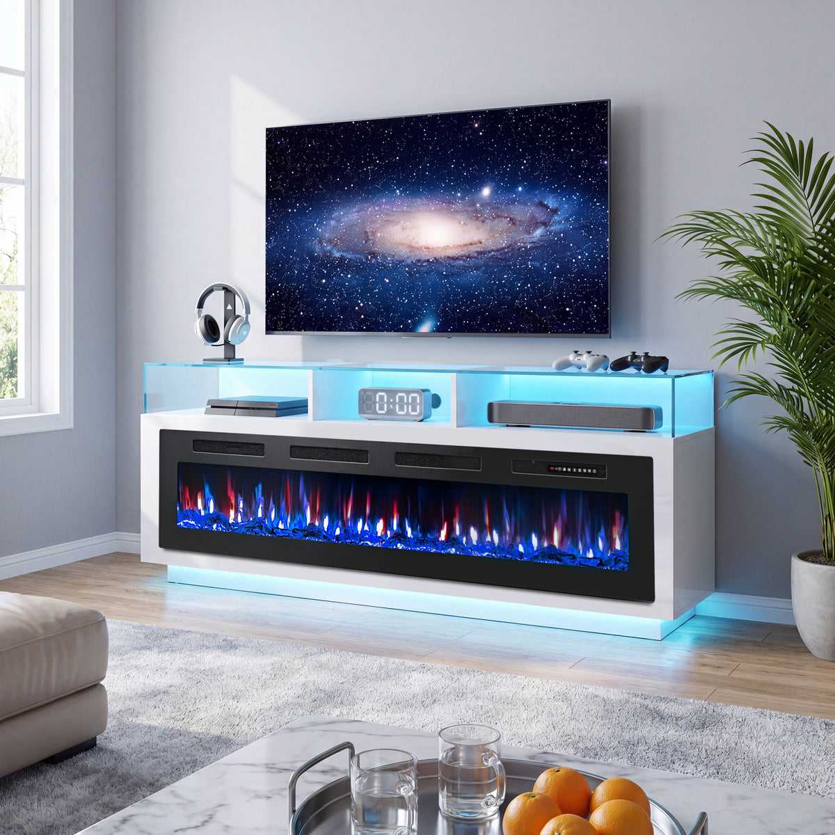 UrbanSync 72” Electric Fireplace Ultra Thin Fireplace Heater, Recessed Wall Mounted Fireplace with Multicolor Flame & Remote Control, New