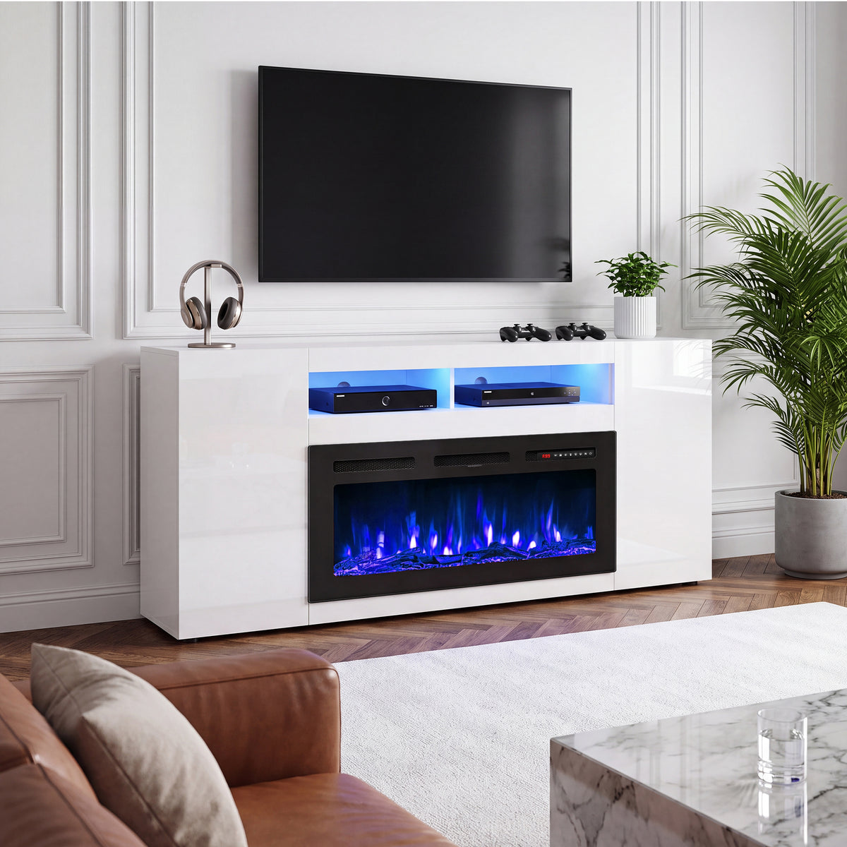 UrbanSync 36’’ 1500W Wall Mounted Recessed Electric Fireplace,12 Flame Color Modes,Touch Screen & Remote Control,Ultra Thin & Low Noise