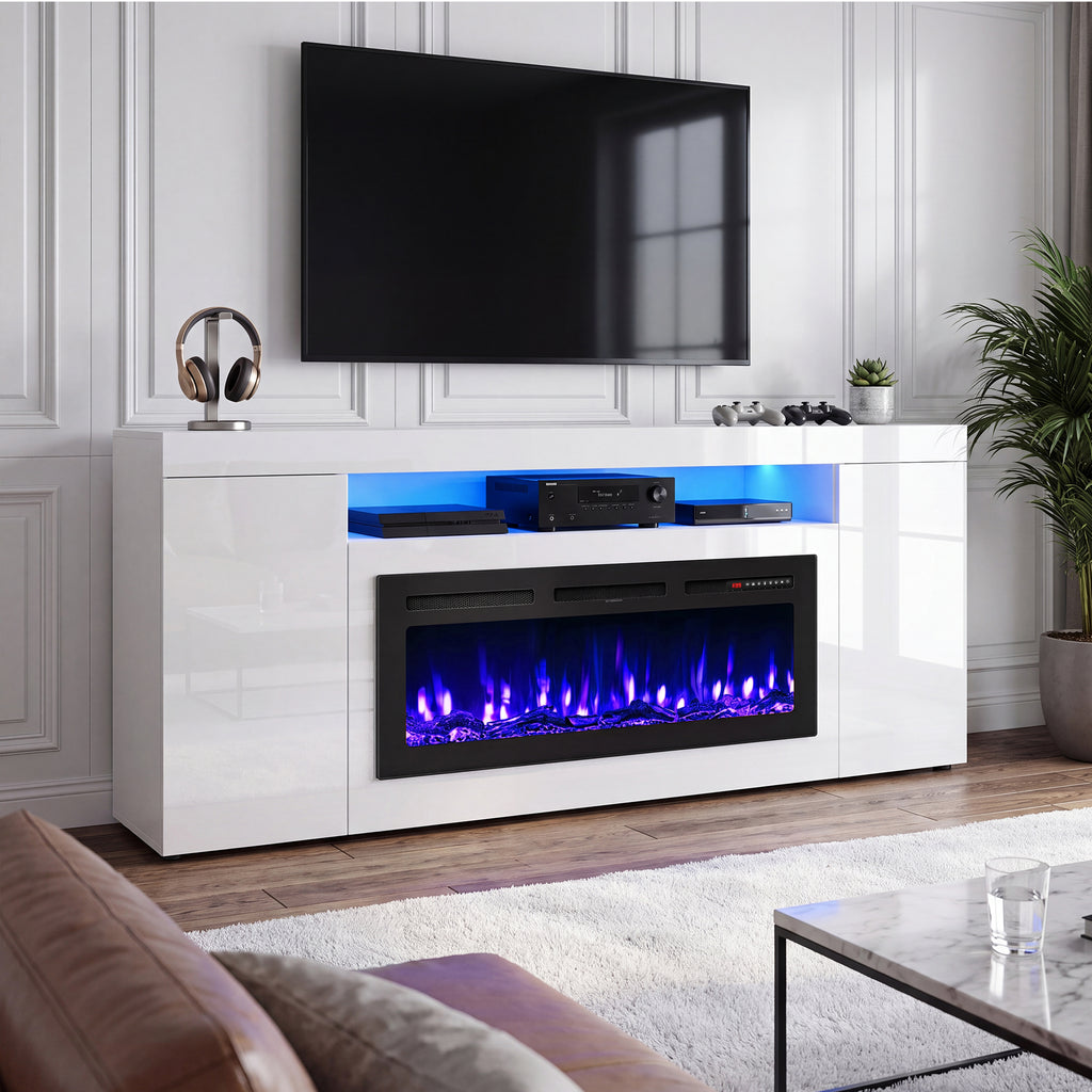 UrbanSync 42’’ 1500W Wall Mounted Recessed Electric Fireplace,12 Flame Color Modes,Touch Screen & Remote Control,Ultra Thin & Low Noise