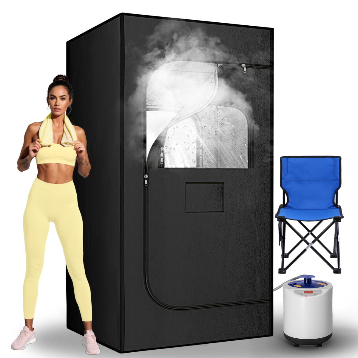 UrbanSync Portable Steam Sauna for Home with 3L 1200W Steamer, Remote Control, Folding Chair (Oxford cloth, waterproof)