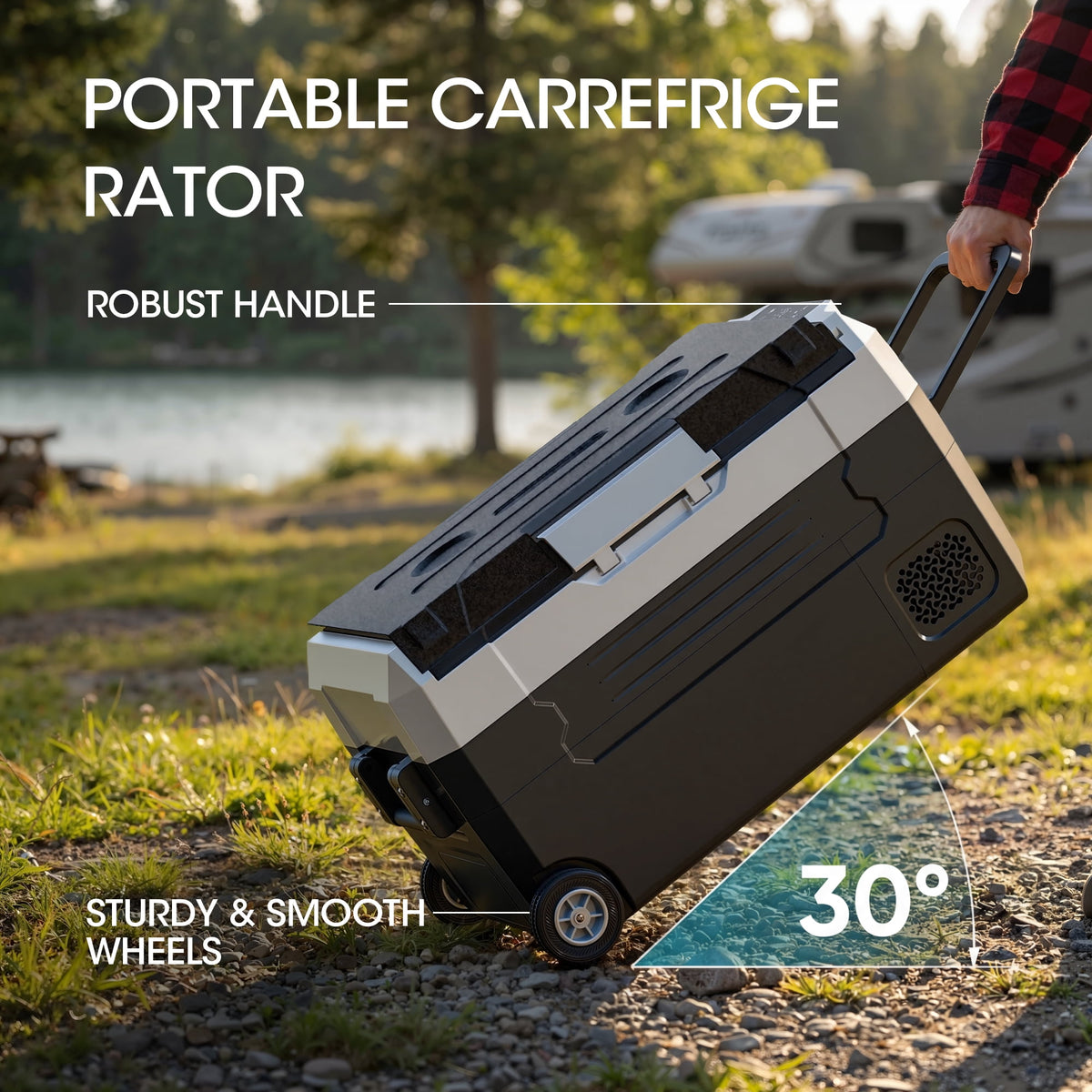 UrbanSync 58QT/55L Portable Compressor Fridge Dual Zone APP Control with LED Light & Included Cutting Board Wheels for Car Home Camping