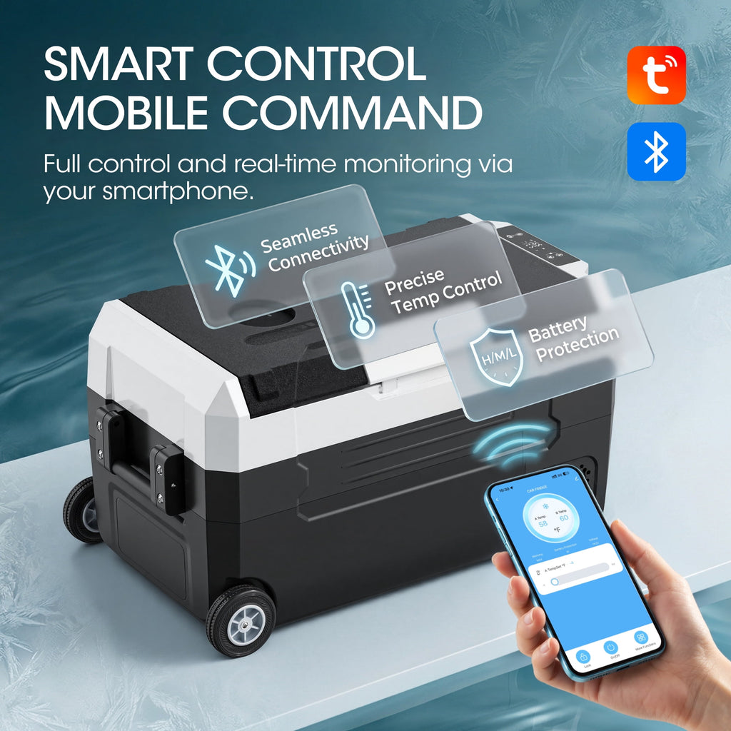 UrbanSync 58QT/55L Portable Compressor Fridge Dual Zone APP Control with LED Light & Included Cutting Board Wheels for Car Home Camping