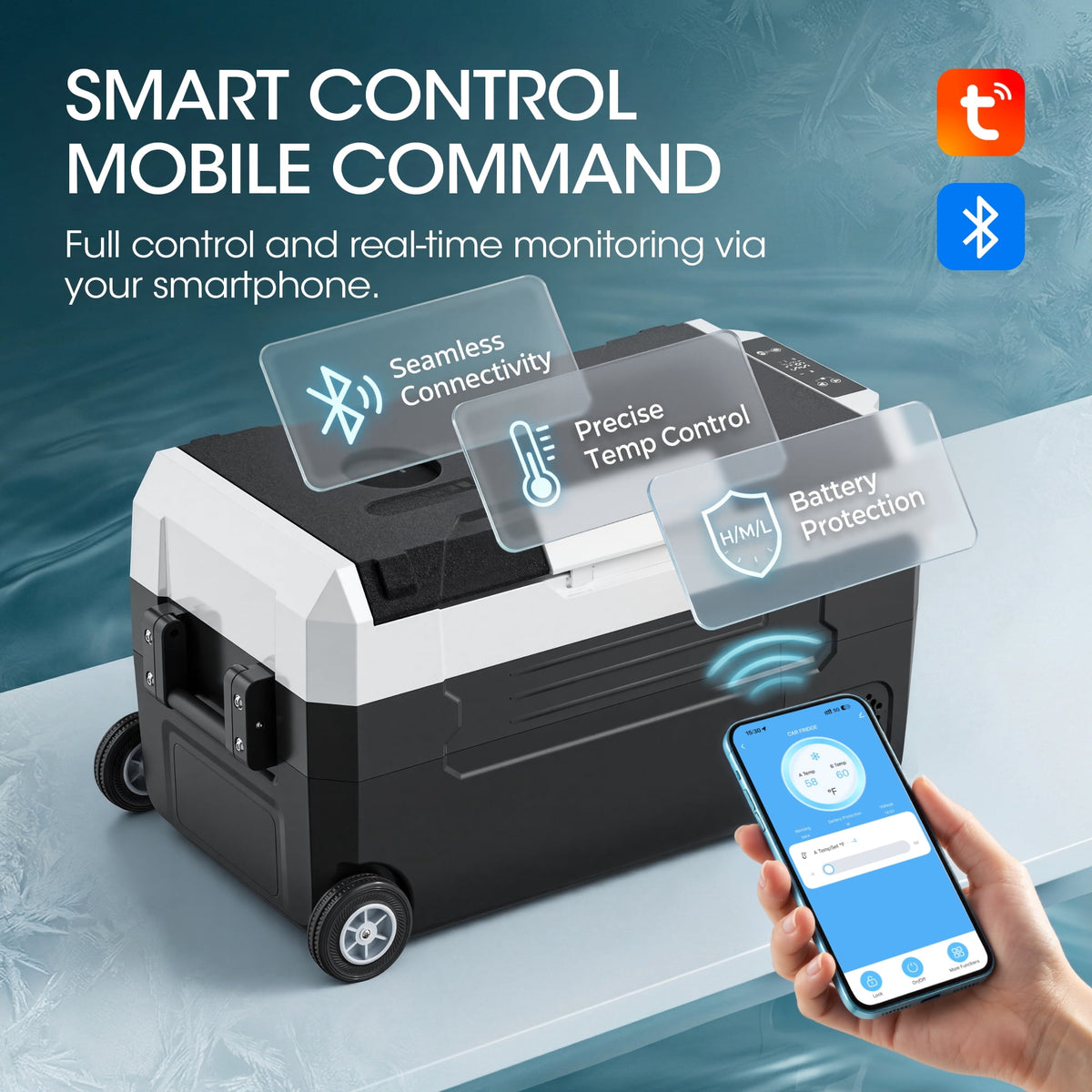 UrbanSync 58QT/55L Portable Compressor Fridge Dual Zone APP Control with LED Light & Included Cutting Board Wheels for Car Home Camping