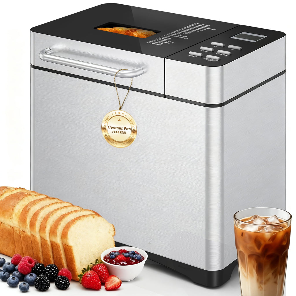 UrbanSync 19-in-1 & 2LB Stainless Steel Bread Maker Machine Fully Automatic LCD Display, Reservation Function with Recipes Recommended