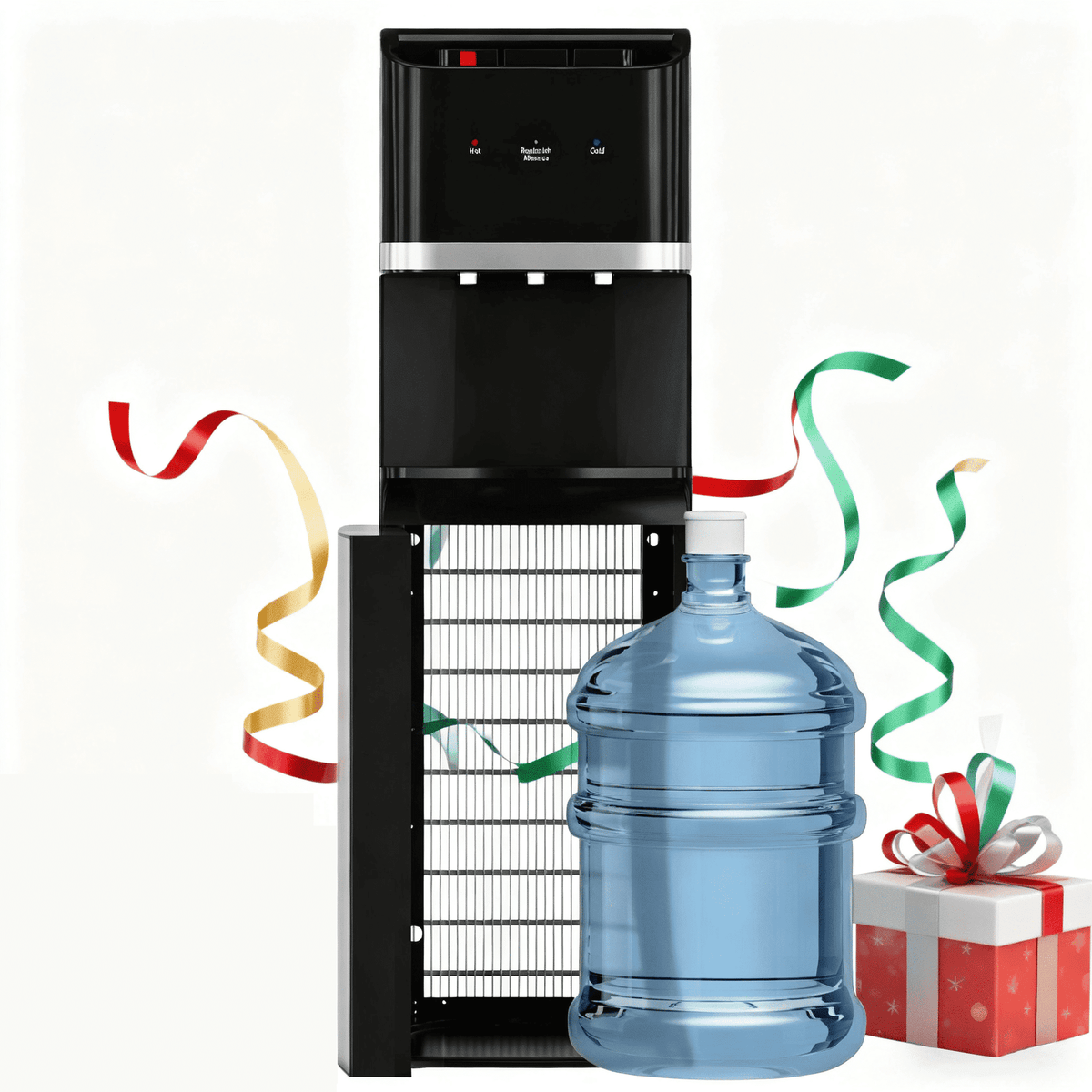 Upgraded Bottom Loading Water Cooler Dispenser for 5 Gallon Bottles - 3 Temperatures with Hot, Room & Cold Spouts, Child Safety Lock, LED Display with Empty Bottle Alert, Ebony Black