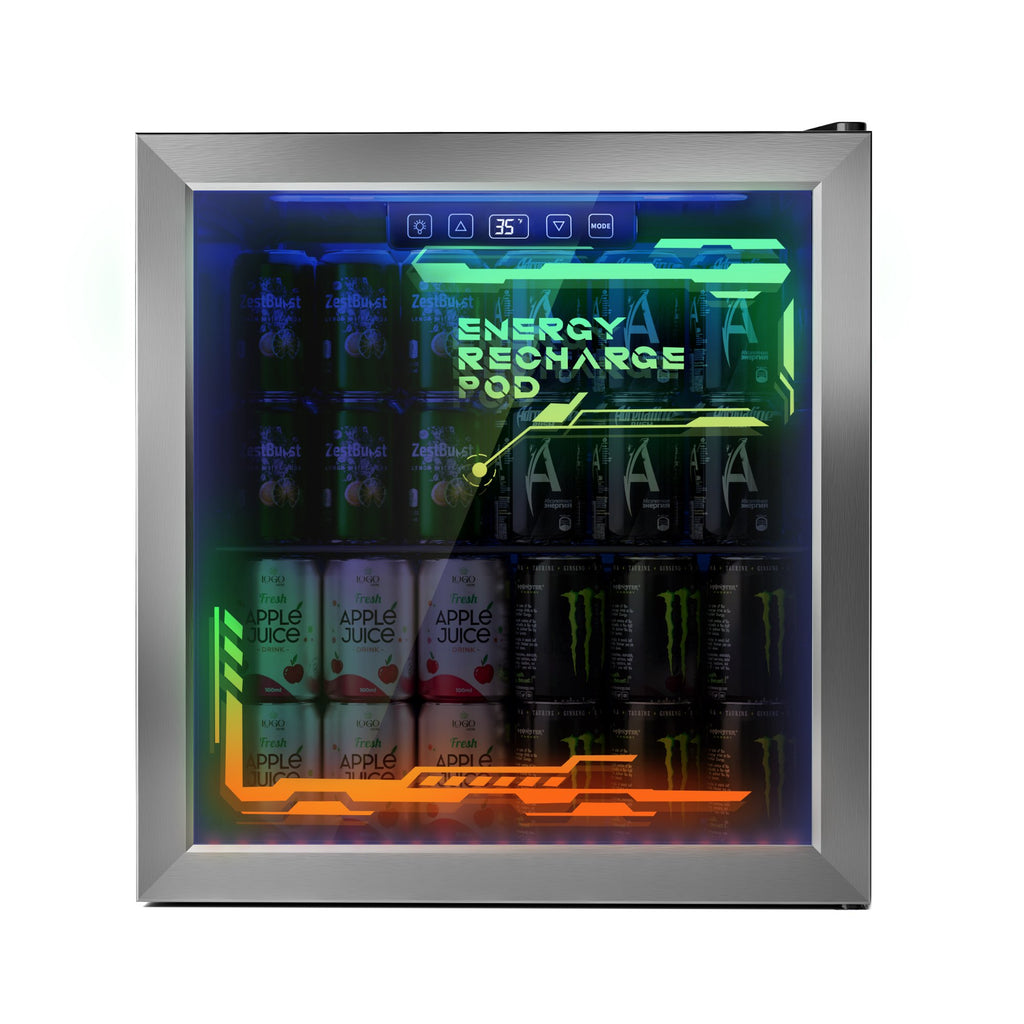 UrbanSync Compact Beverage Cooler, 1.8 Cu.Ft with LED Light Mini Fridge with Double Pane Glass Door & Touch Control, Clear Front Refrigerator for Home, Office