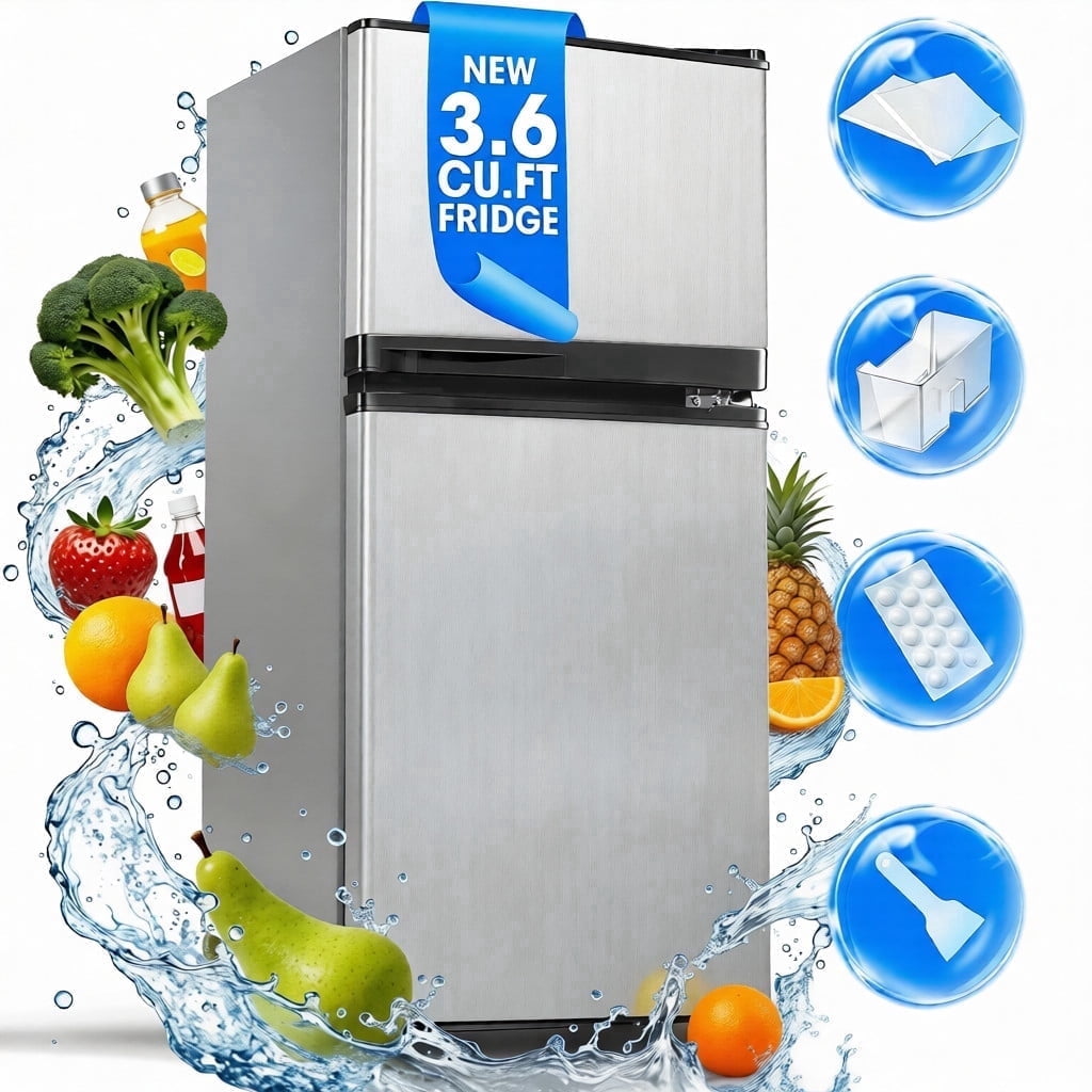 UrbanSync 3.6 Cu.Ft Mini Fridge with Freezer, 2 Doors, Small Refrigerator with Adjustable Shelves for Kitchen, Dorm, Office and Bedroom(Silver)