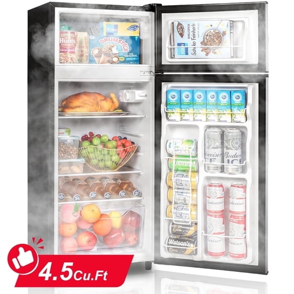 UrbanSync 4.5 Cu.Ft Mini Fridge with Freezer, 7 Temperature Settings, Featuring Adjustable Castors and Shelves, Suitable for Offices and Bedrooms (Silver)