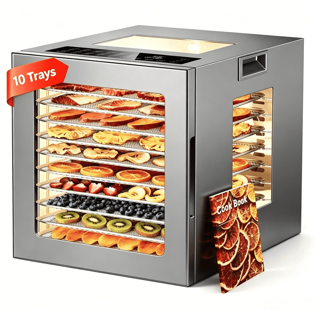 UrbanSync 850W Food Dehydrator Machine, 10 Stainless Steel Trays, 10 Presets, 95-167°F Temperature Control, 48-Hour Timer, Overheating Protection, LED Light, Ideal for Food, Meat, Fruit, Vegetables