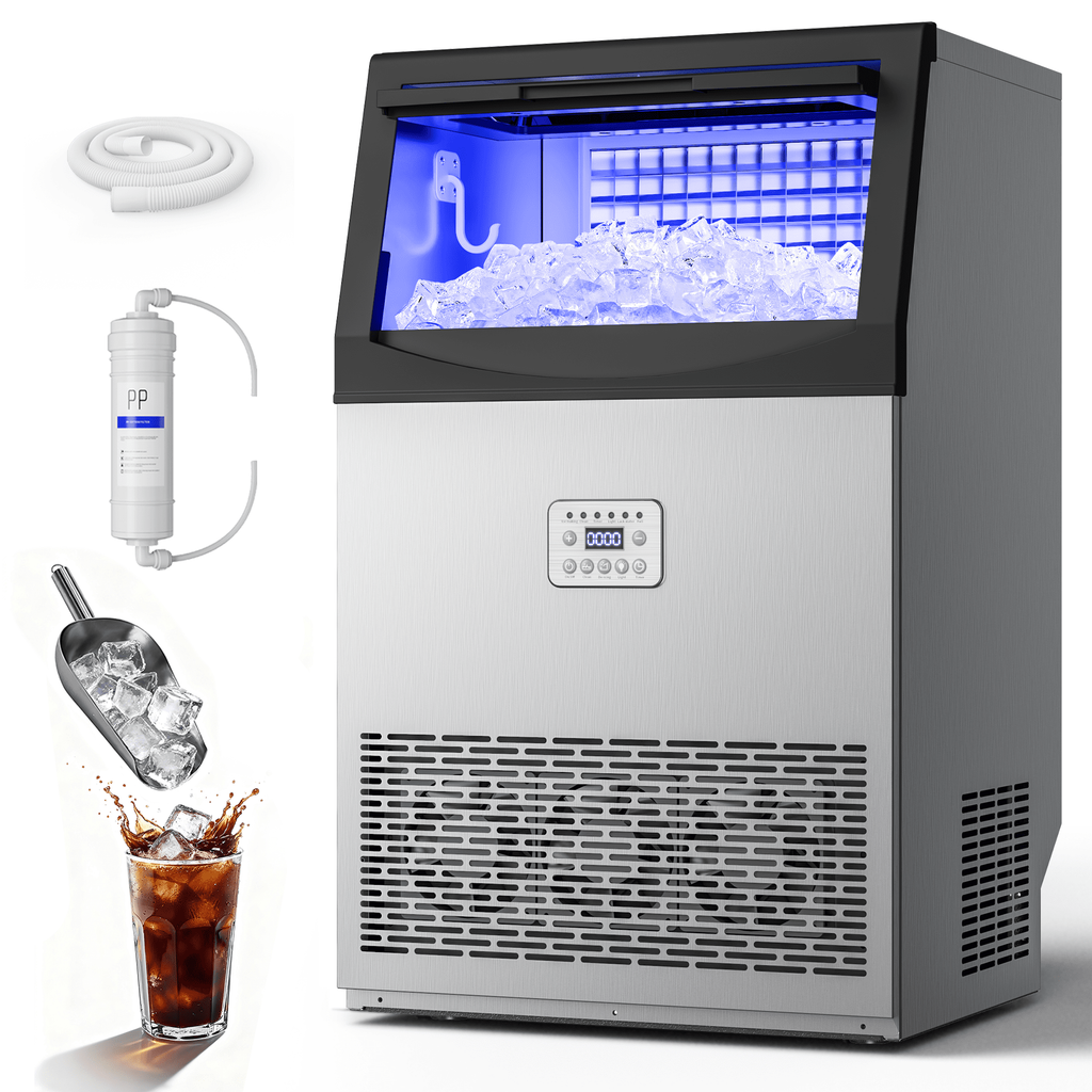 UrbanSync Commercial Ice Maker, 200Lbs/24H, 96 Ice Cubes, Stainless Steel Under Counter ice Machine, Self-Cleaning & Timer, for Home & Bar