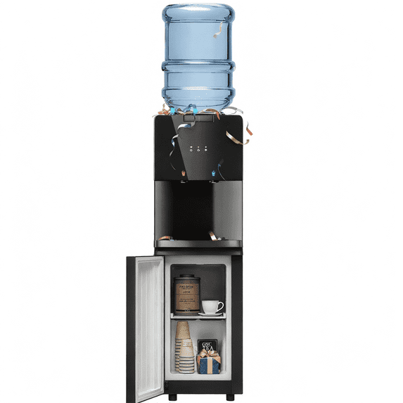 UrbanSync Top Loading Water Dispenser - Hot and Cold Water, Child Lock, Removable Water Tray, Extra Storage, Black