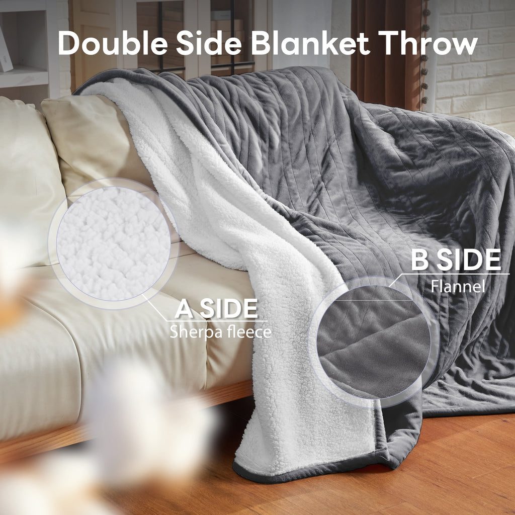 UrbanSync Electric Blanket Flannel and Soft Sherpa Fleece Heated Blanket, 62" x 84" with 12 Hours Auto Shut Off, Machine Washable, Dark Grey