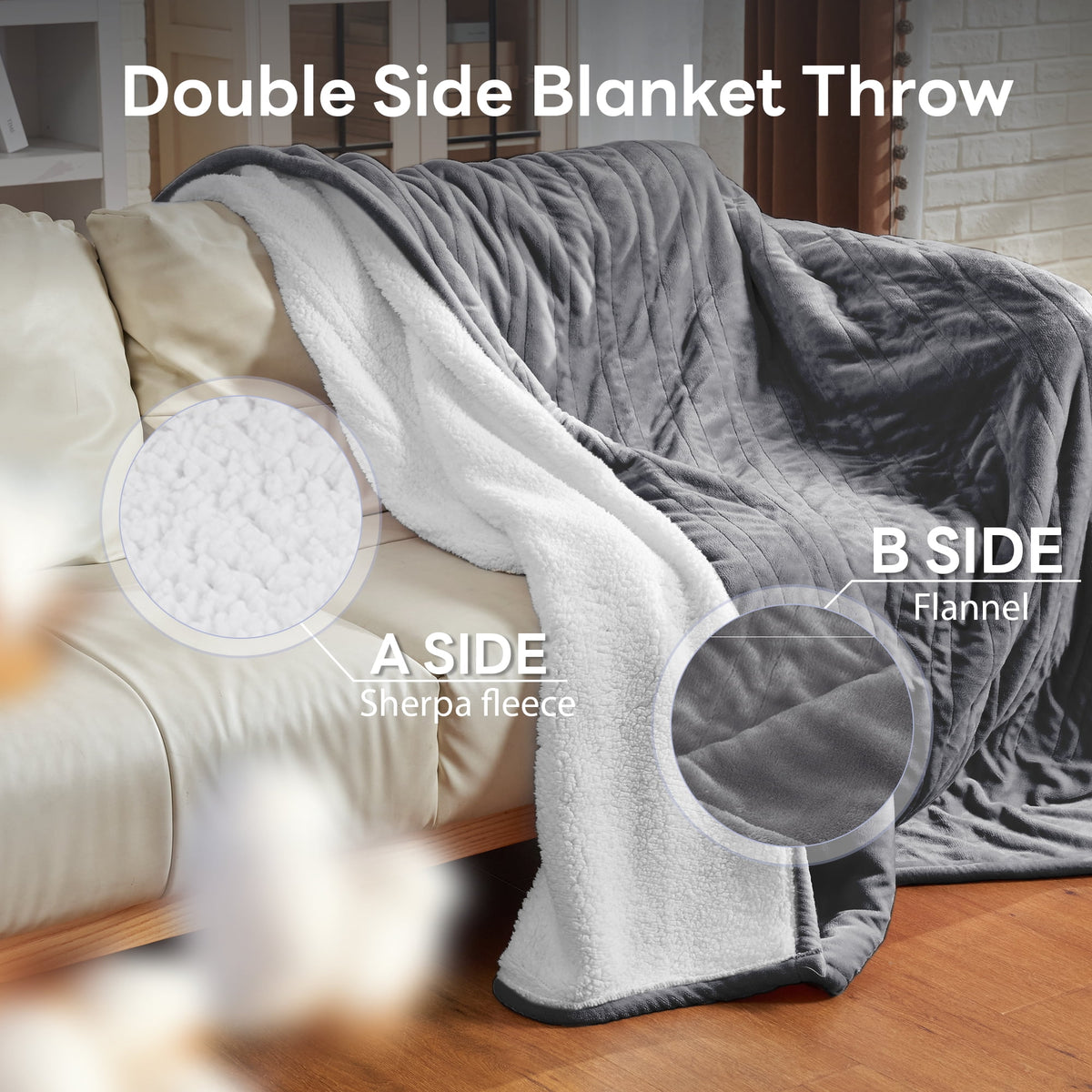 UrbanSync Electric Blanket Flannel and Soft Sherpa Fleece Heated Blanket, 62" x 84" with 12 Hours Auto Shut Off, Machine Washable, Dark Grey
