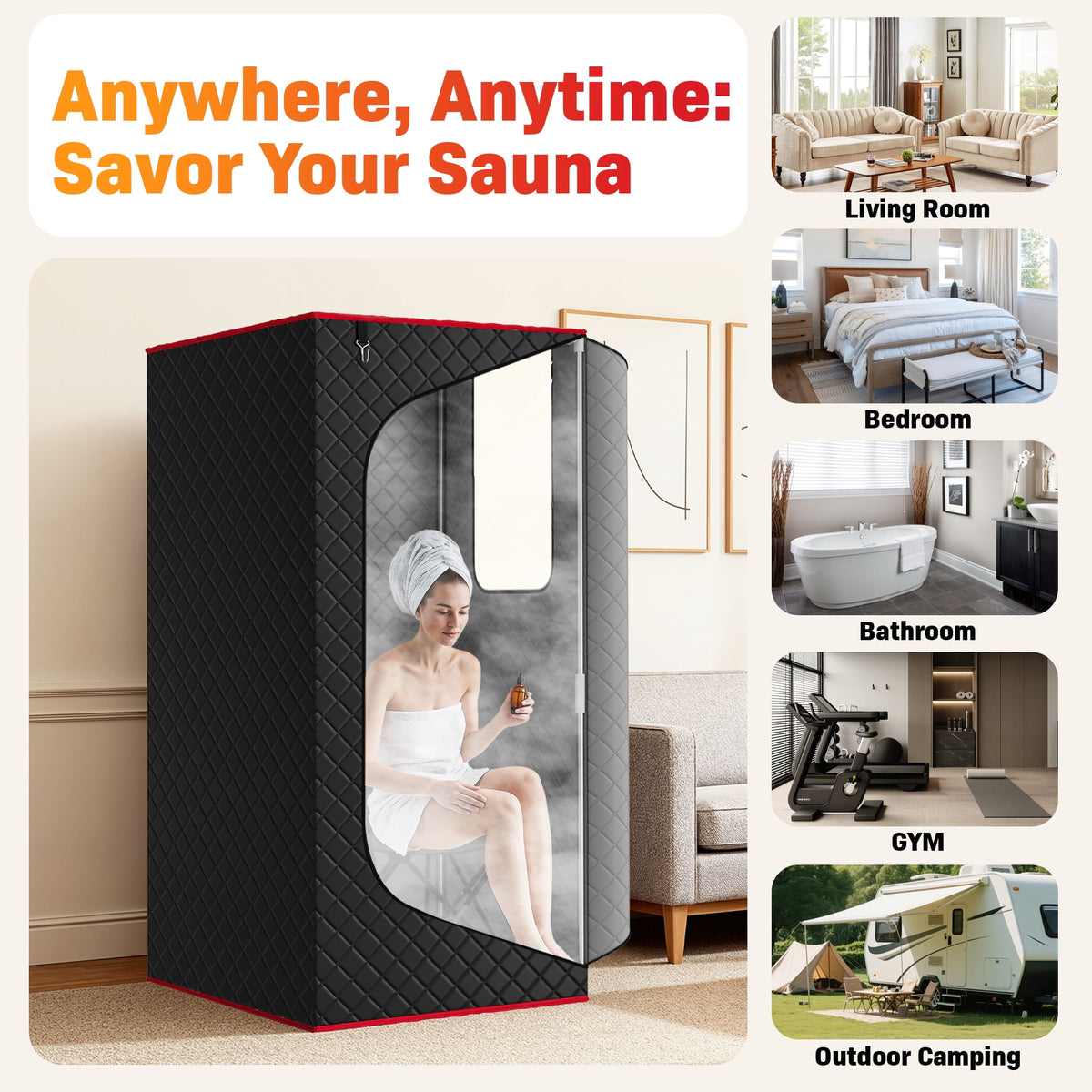 Portable Sauna Box for Home, Personal SPA Steam Sauna with 3L/1200W Steamer, XL Foldable and Remote Control, 99-Min Timer & 15 Power Levels, Black