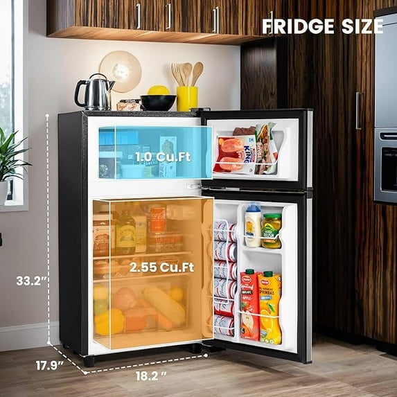UrbanSync 3.5 Cu.Ft Mini Fridge with Freezer – Quiet, Energy-Efficient, and Space-Smart, Silver