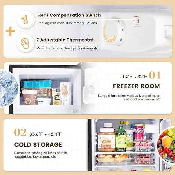 UrbanSync 3.5 Cu.Ft Mini Fridge with Freezer – Quiet, Energy-Efficient, and Space-Smart, Silver