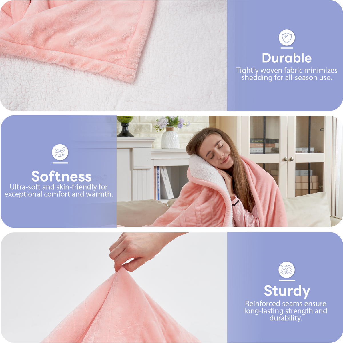 UrbanSync Electric Blanket Flannel and Soft Sherpa Fleece Heated Blanket, 50" x 60" with 12 Hours Auto Shut Off, Machine Washable, Pink