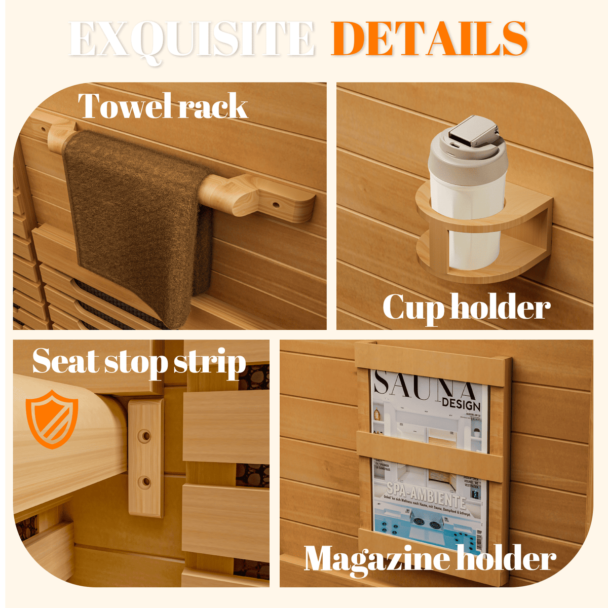 UrbanSync 1 or 2 Person Home-Use Far-Infrared Wooden Sauna Room, with 2000W Steamert, Full-Spectrum Infrared Sauna, Double-Layer Tempered Glass&Bluetooth Speaker, Burlywood