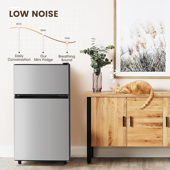 UrbanSync 3.5 Cu.Ft Mini Fridge with Freezer – Quiet, Energy-Efficient, and Space-Smart, Silver