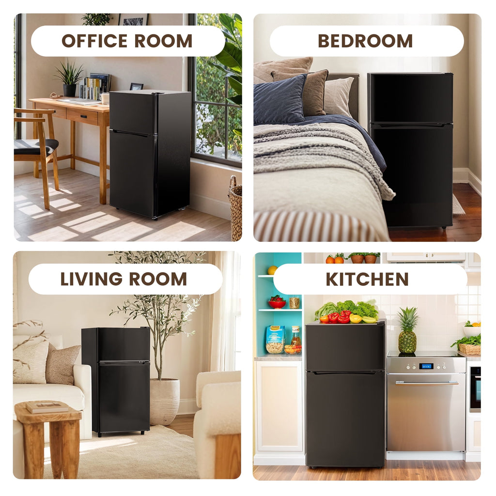 UrbanSync 3.5 Cu.Ft Mini Fridge with Freezer – Quiet, Energy-Efficient, and Space-Smart, Black