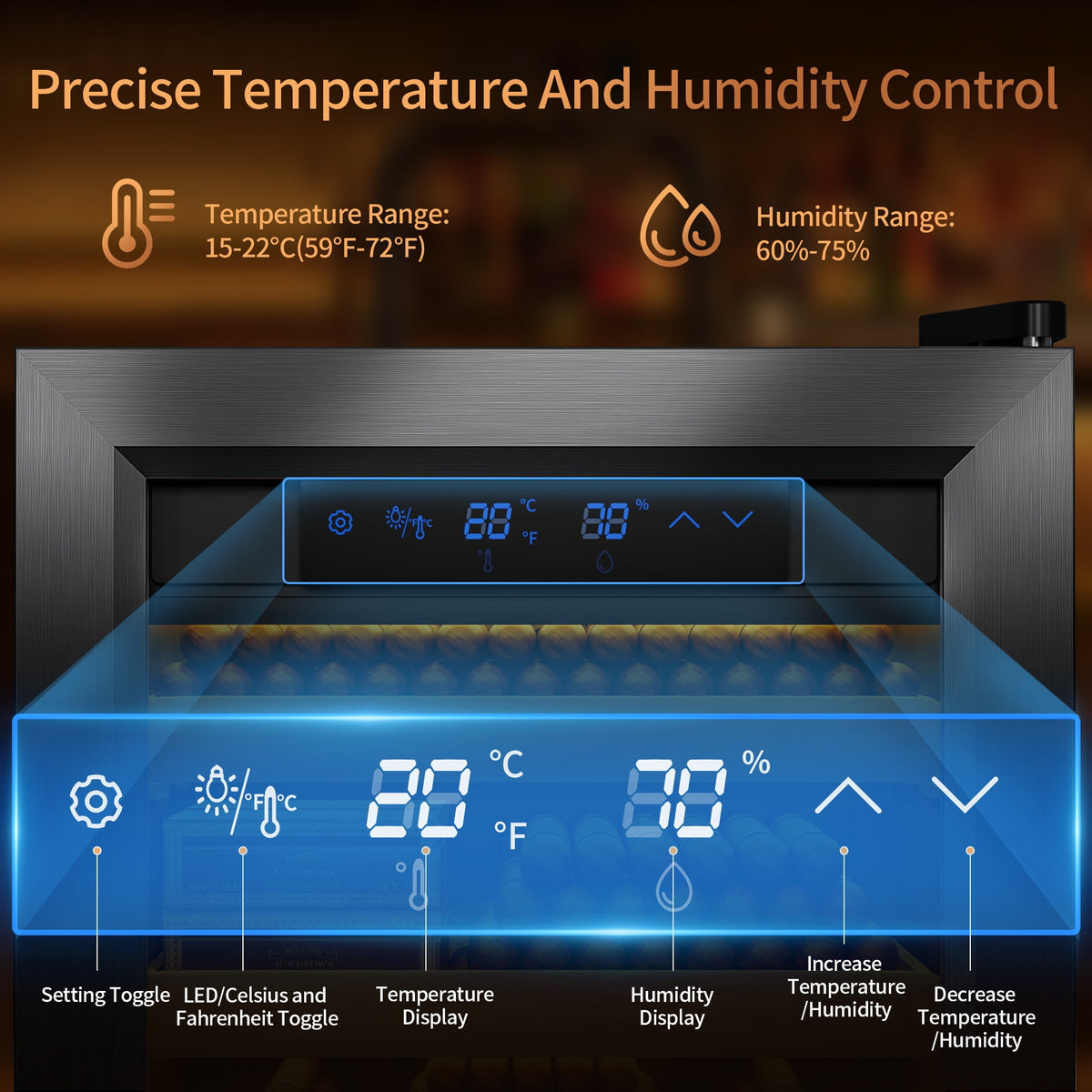 UrbanSync Electric Cigar Humidors with Compressor Cooling - Premium Humidity Control, 40L Cigar Box with Cedar Wood Shelves, Ideal for Storing Cigars