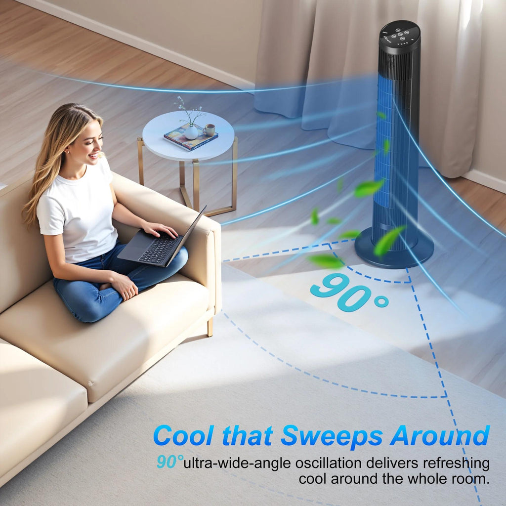 UrbanSync 33" Tower Fan – 3 Speeds, Remote Control, 15-Hour Timer, Rotating, 90° Oscillation – Ideal for Office, Bedroom, Gym