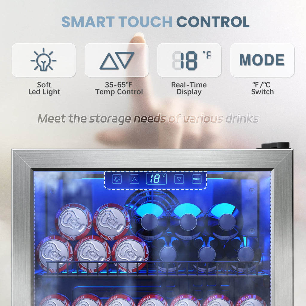 Patiosunny126 Can Beverage Refrigerator and Cooler with Glass Door for Home, 18.5 x 17.5 x 36.7 inches, Stainless Steel