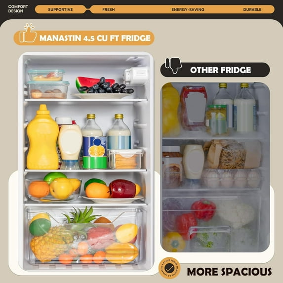 UrbanSync 4.5 Cu.ft Mini Fridge with Freezer, 2 Doors, 7 Temperature Settings, Suitable for Kitchens,Offices and Bedrooms (Black)