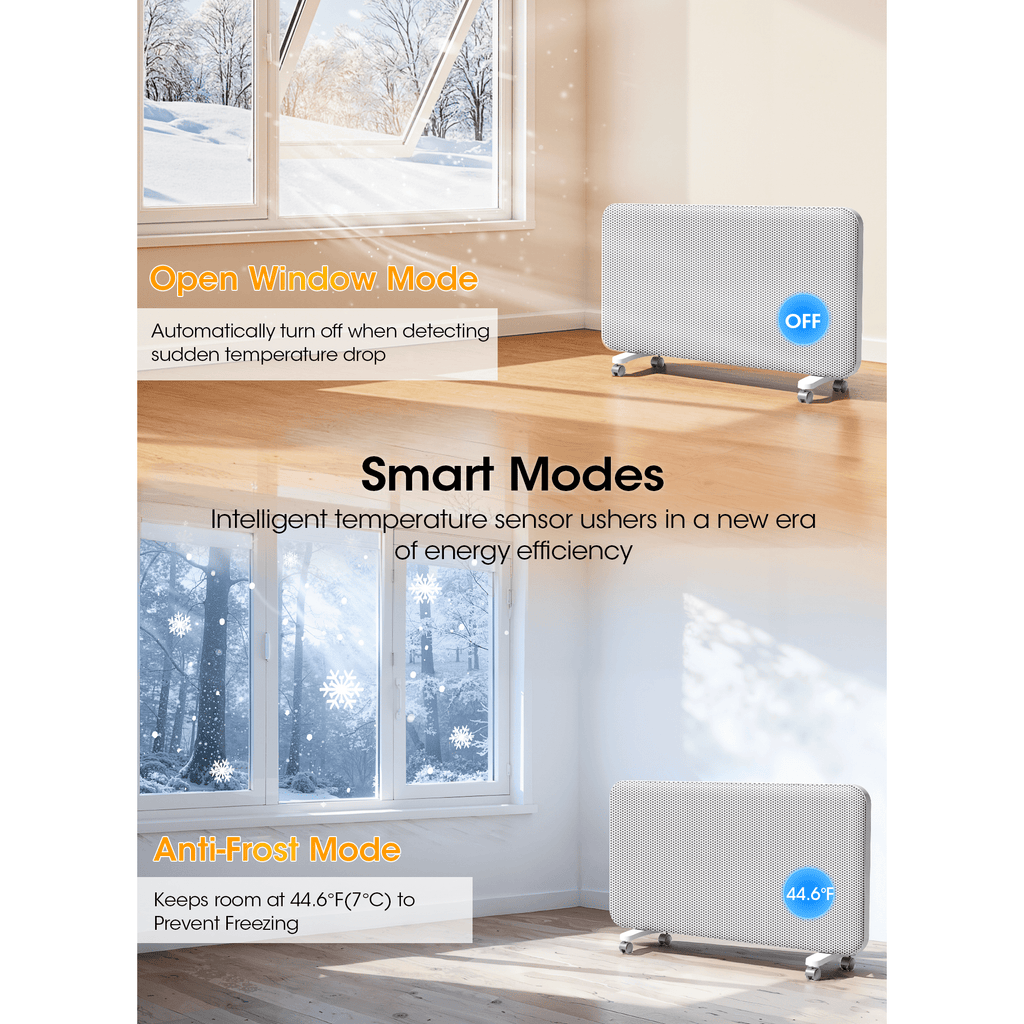 UrbanSync 32-inch 10s Heating Convection Panel Space Heater for Indoor Use Large Room, 1500W Heater with Thermostat, Wall Mount & Standing, Smart WiFi App Control & Energy Saving & Quiet