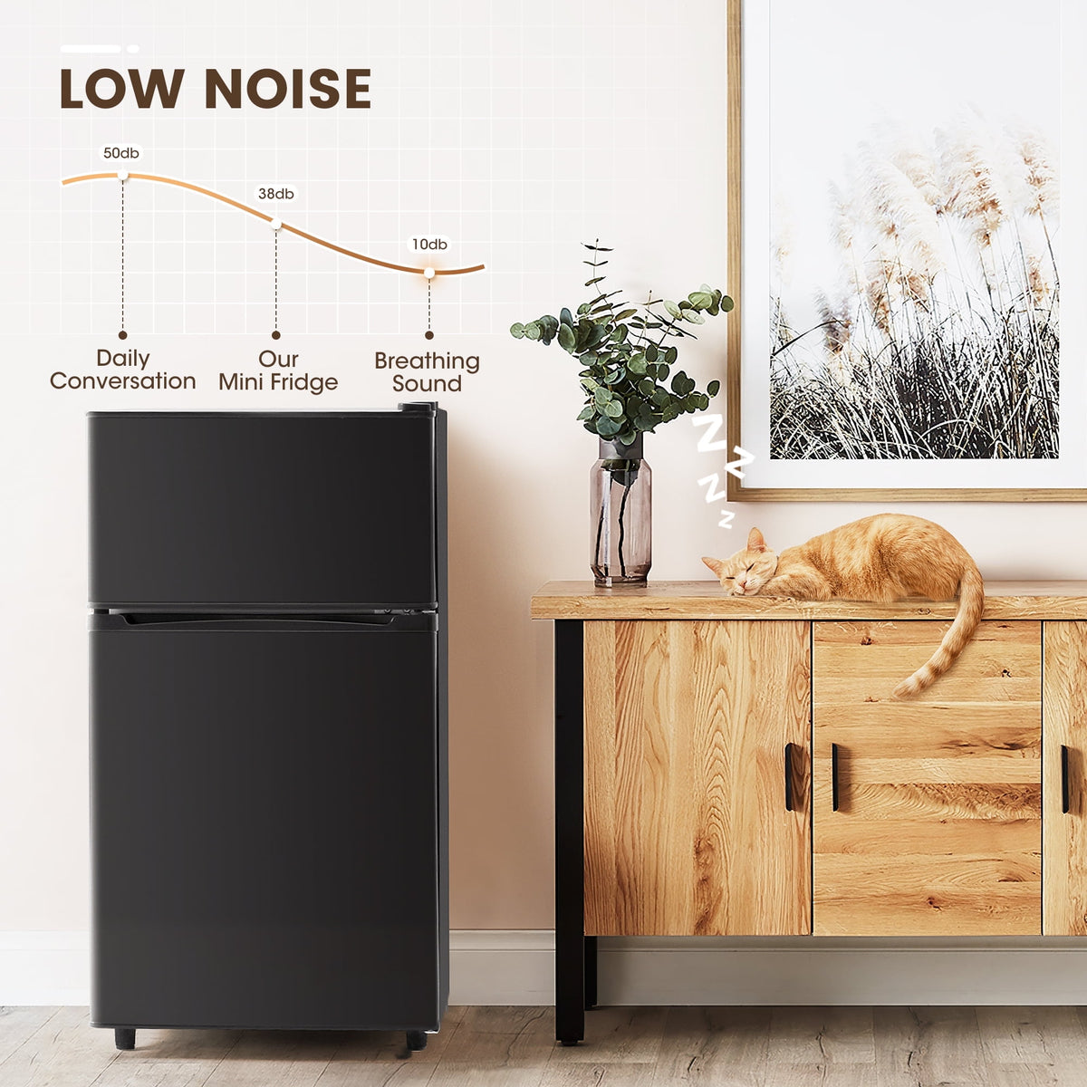 UrbanSync 3.5 Cu.Ft Mini Fridge with Freezer – Quiet, Energy-Efficient, and Space-Smart, Black
