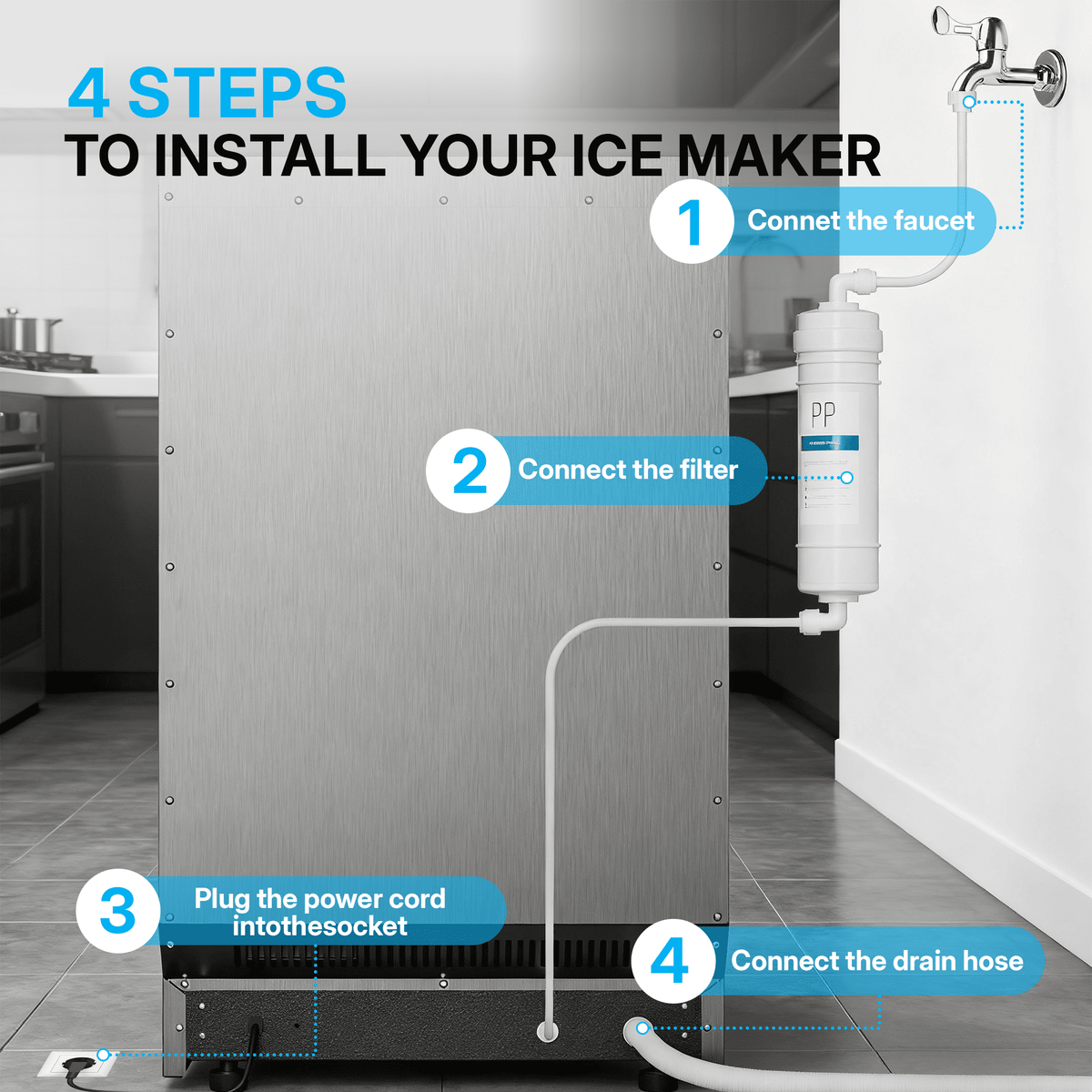 UrbanSync Commercial Ice Maker, 200Lbs/24H, 96 Ice Cubes, Stainless Steel Under Counter ice Machine, Self-Cleaning & Timer, for Home & Bar