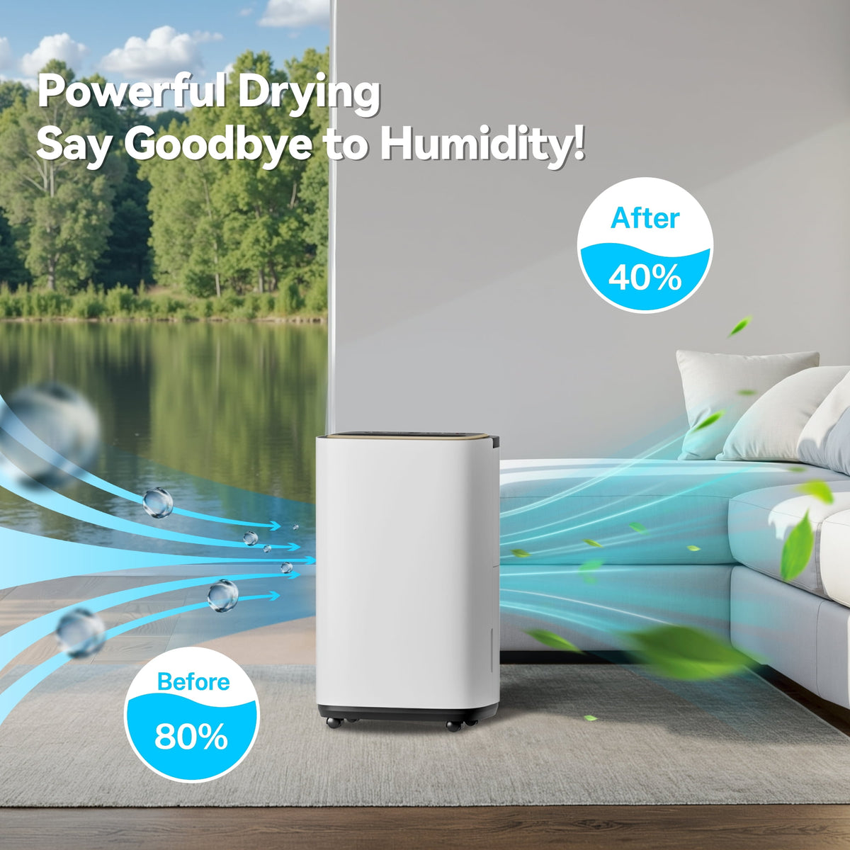UrbanSync 9-Pint (DOE) , Max 30 Pints/D 3400 Sq.Ft Dehumidifier, Dehumidification/Drying/Air Modes, Humidity Display Function, 24H Timer, Drainage Hose, for Bedroom Office, Basement, Laundry