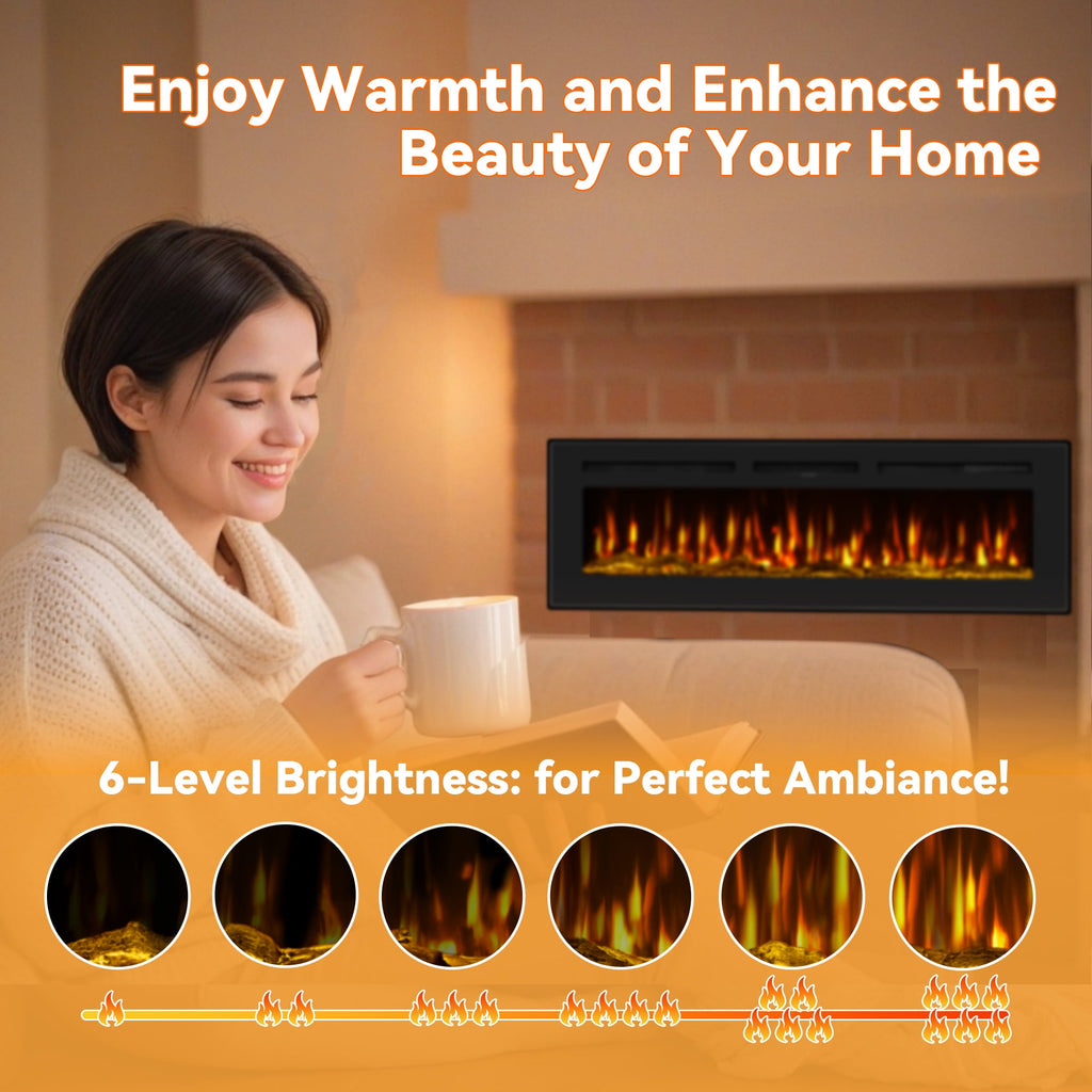 UrbanSync 50-inch wall-mounted electric fireplace with multi-color flame, timer, low noise, touch screen and remote control