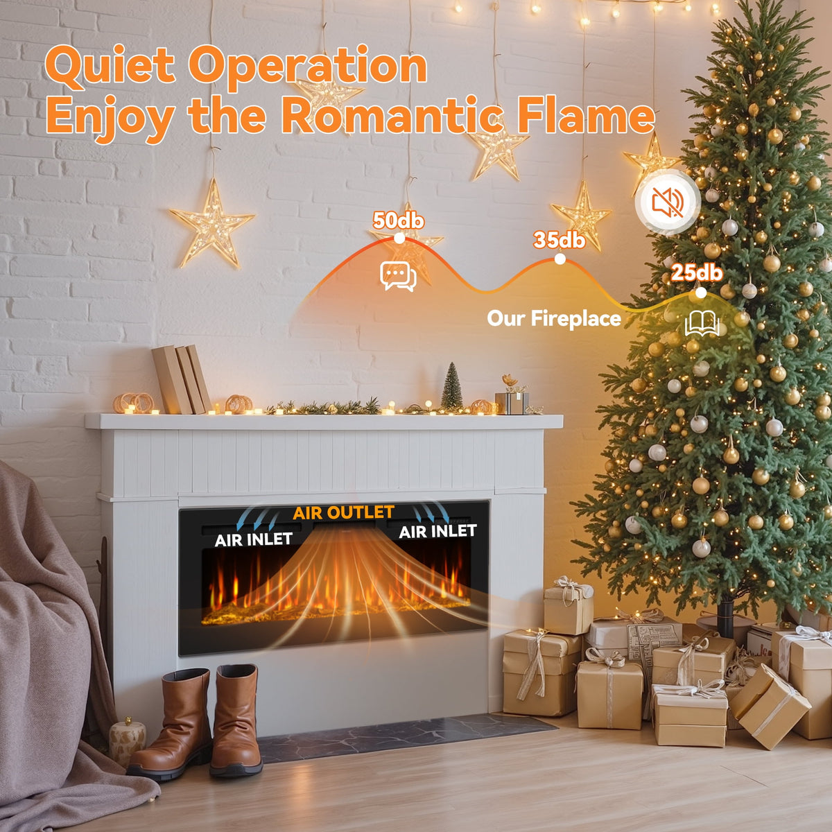 UrbanSync 50-inch wall-mounted electric fireplace with multi-color flame, timer, low noise, touch screen and remote control