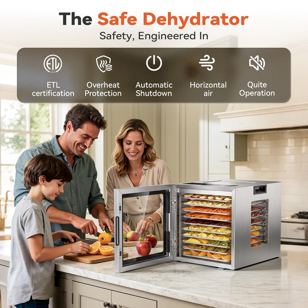 UrbanSync 850W Food Dehydrator Machine, 10 Stainless Steel Trays, 10 Presets, 95-167°F Temperature Control, 48-Hour Timer, Overheating Protection, LED Light, Ideal for Food, Meat, Fruit, Vegetables
