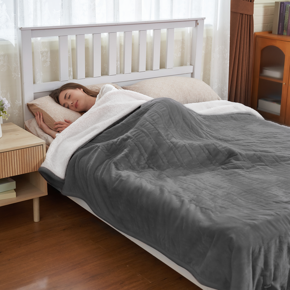 UrbanSync Electric Blanket Flannel and Soft Sherpa Fleece Heated Blanket, 50" x 60" with 12 Hours Auto Shut Off, Machine Washable, Dark Grey