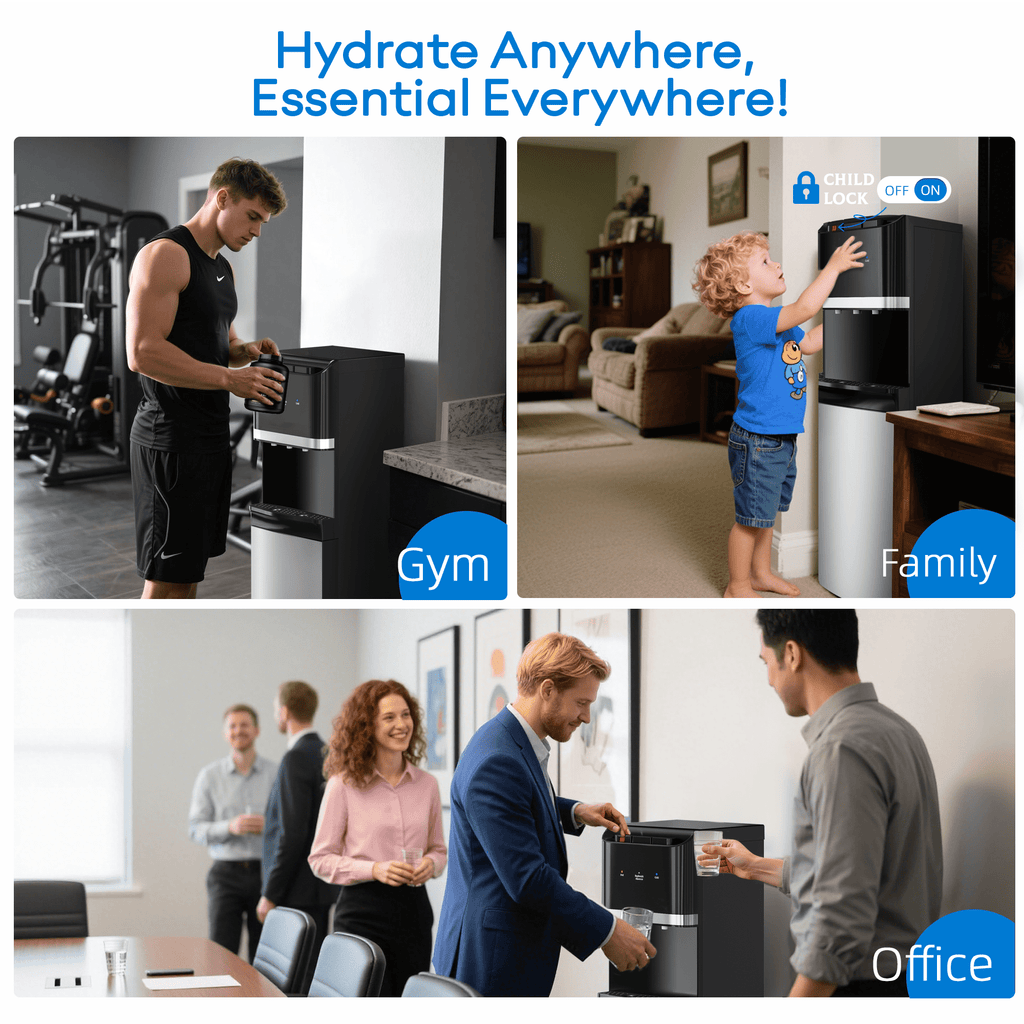 UrbanSync Bottom Loading Water Cooler Dispenser for 3-5 Gallon Bottles, Stainless Steel Water Cooler with 3 Temperature Settings - Hot, Cold & Room Water, Ideal Design for Home & Office