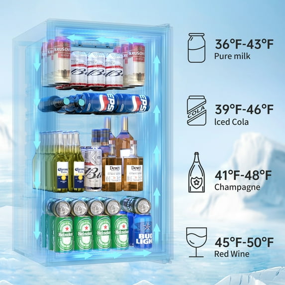 UrbanSync Beverage Refrigerator with Glass Door, 3.2 Cu.ft Mini Fridge with Adjustable Shelves for Soda, Beer, Home/Office/Bar