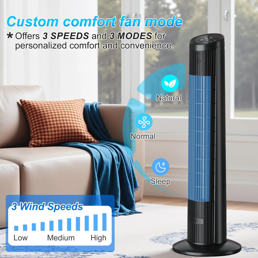 UrbanSync 33" Tower Fan – 3 Speeds, Remote Control, 15-Hour Timer, Rotating, 90° Oscillation – Ideal for Office, Bedroom, Gym
