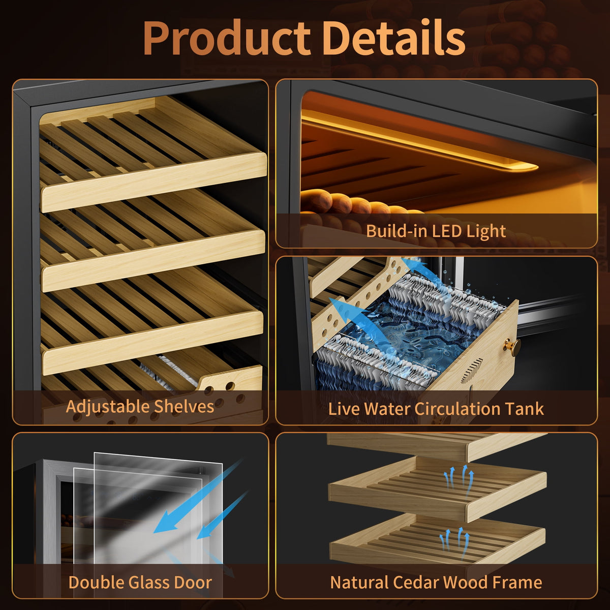 UrbanSync Electric Cigar Humidors with Compressor Cooling - Premium Humidity Control, 40L Cigar Box with Cedar Wood Shelves, Ideal for Storing Cigars