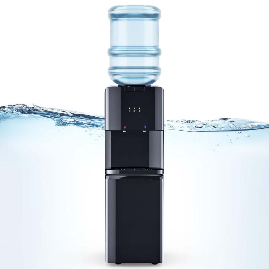 UrbanSync Top Loading Water Dispenser - Hot and Cold Water, Child Lock, Removable Water Tray, Extra Storage, Black