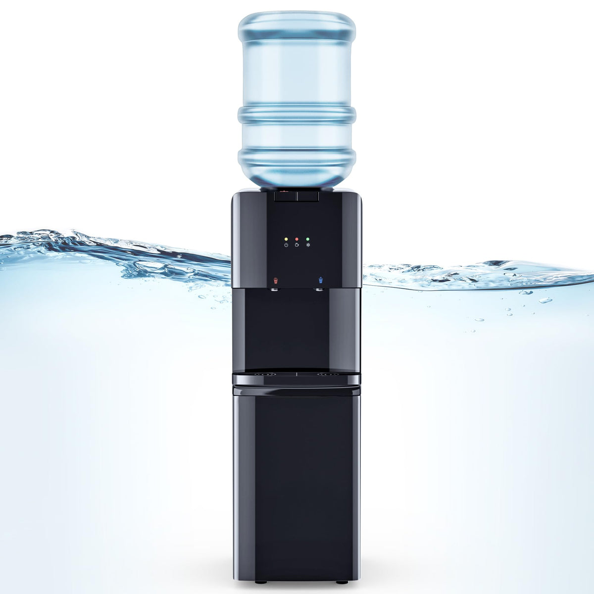 UrbanSync Top Loading Water Dispenser - Hot and Cold Water, Child Lock, Removable Water Tray, Extra Storage, Black