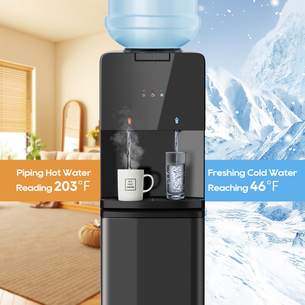 UrbanSync Top Loading Water Dispenser - Hot and Cold Water, Child Lock, Removable Water Tray, Extra Storage, Black
